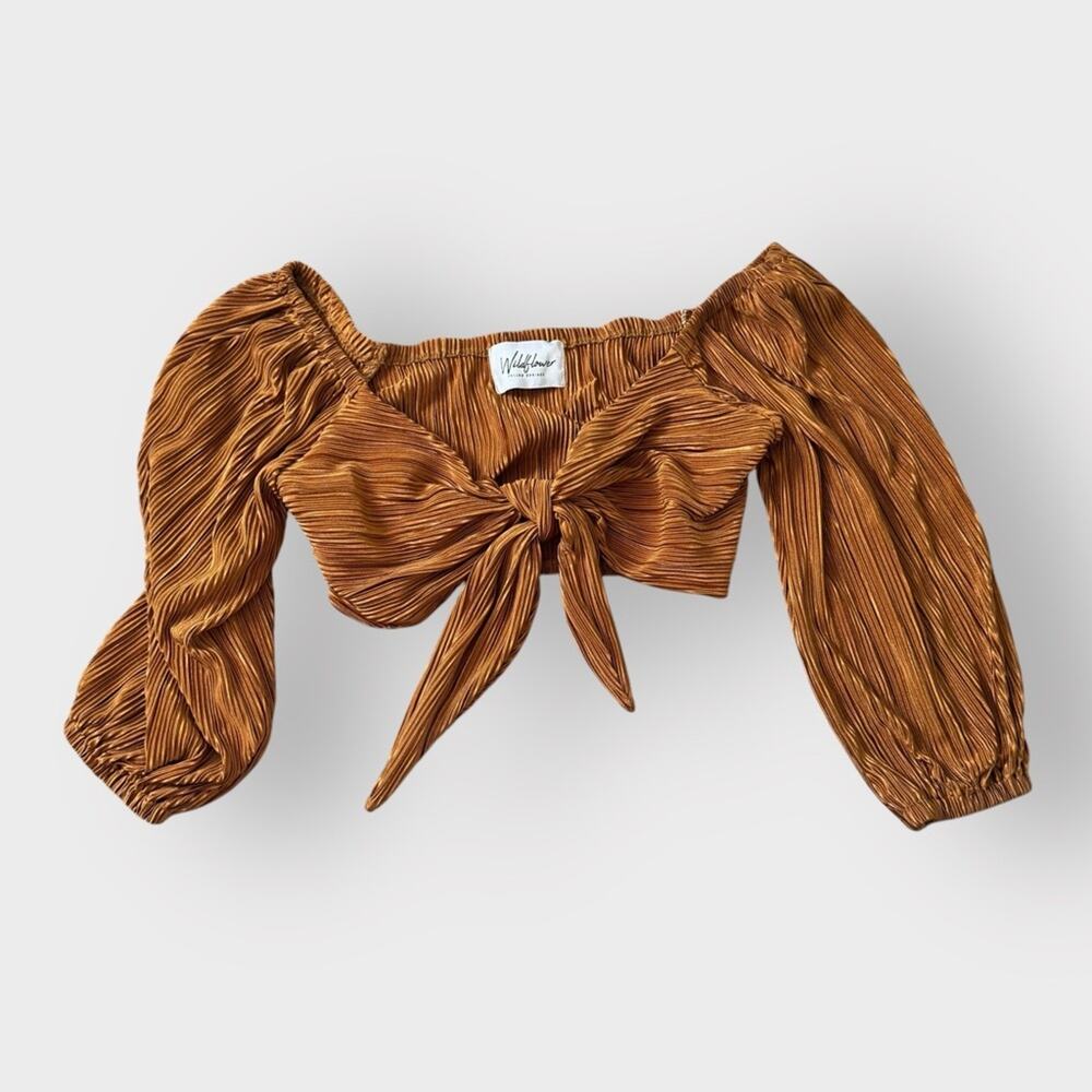 Wildflower Yellow Springs mustard yellow cropped off shoulder front tie blouse